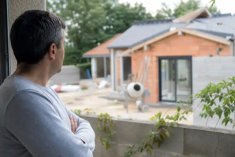 Personne regardant une maison en construction
